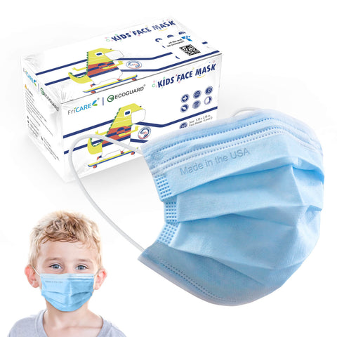 ECOGUARD 3-Layer Disposable Mask for Kids, Made-in-USA, 50 Pack