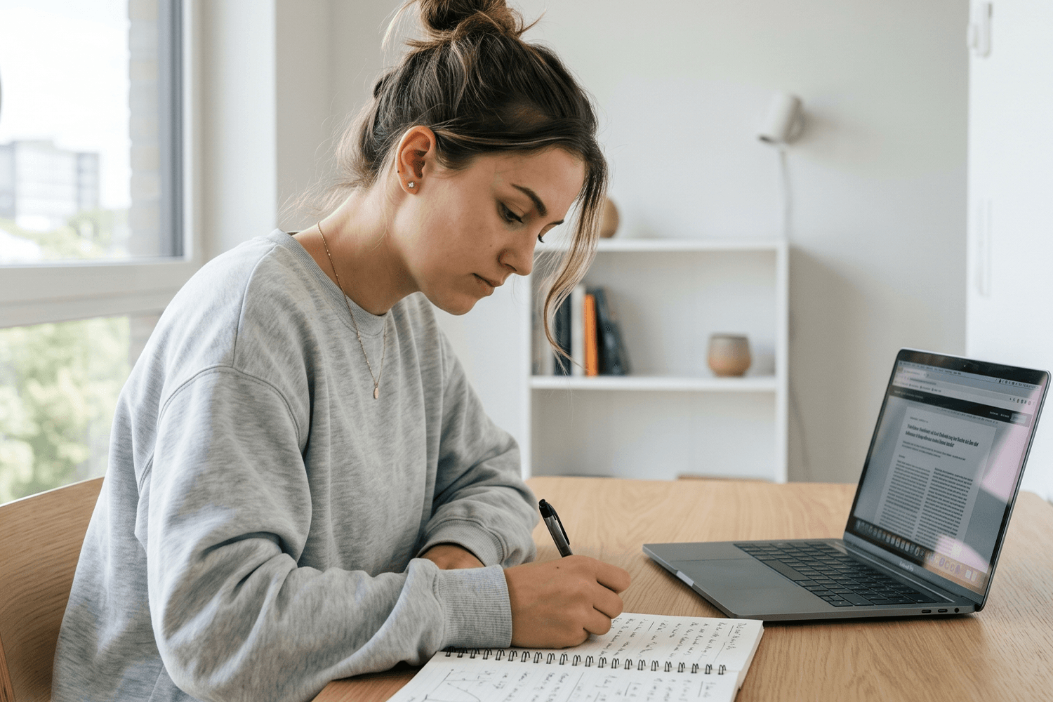 Student taking notes while studying healthcare topics