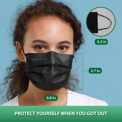 Made in USA, 4-PLY Black Face Mask by ECOGUARD, ASTM Level 3, 50